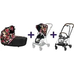 Люлька Cybex Mios Lux R Spring Blossom Dark + Комплект текстилю для прогулянкового блоку Cybex Mios Spring Blossom Dark + Шасі для коляски Cybex Mios LS RBA Chrome Brown