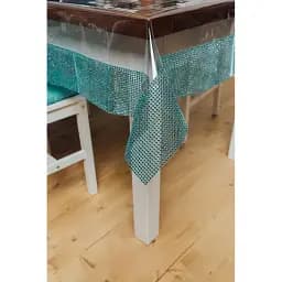 Скатертина силіконова з бірюзовою стразовою стрічкою 390х150 см