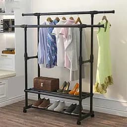 Підлогова вішалка для одягу та взуття телескопічна чорна Double Garment
