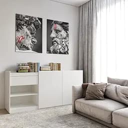 Комод для дома Flamecame без ручек c двумя дверцами, ящиком и полками из ДСП II FRS-3 Белый