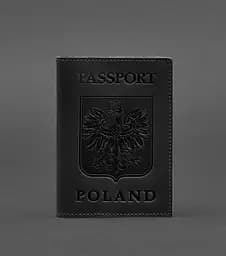 Кожаная обложка для паспорта с польским гербом черная Crazy Horse