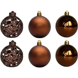 Набір ялинкових куль Devilon 6 шт D6 см шоколадний матовий глянець гліттер пластик (251741)
