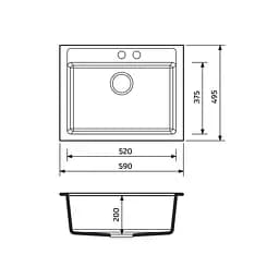 Кухонна мийка Adamant Prizma 590x495x200 чорний металік 436223, Чорний - мініатюра 3