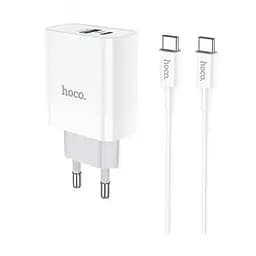 Мережевий зарядний пристрій Hoco C80A PD 20W QC3.0 + USB Cable Type-C to Type-C White