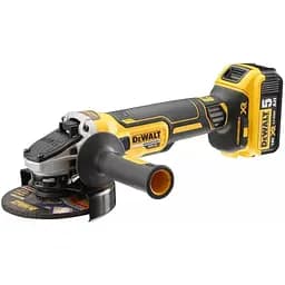 Шліфмашина кутова акумуляторна безщіткова DeWalt 18 B XR Li-lon, d=125 мм, 9000 об/хв, вага 1.74 кг, валіза, 2 акумулятора, 18 В 5 Ач, зарядний пристрій (DCG405P2)