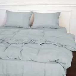 Простирадло на резинці MirSon Linen Caspian Льон 190х120 см сіро-блакитне (2200008248475) - мініатюра 2