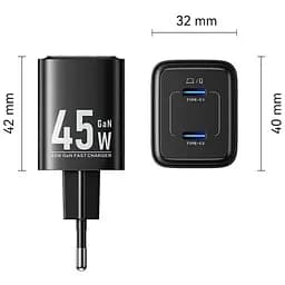 Зарядний пристрій Vention 2xUSB-С 45W GaN чорний (FEFB0-EU) - мініатюра 6