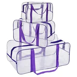 Набор прозрачных сумок в роддом: размер S 30х20х15 см + размер М 40х25х20 см + размер XL 60х25х30 см (розовые)