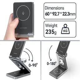 Зарядний пристрій Vention 15W 3-in-1 Magnetic Wireless Fast Charger Gray (FGFH0) - мініатюра 4