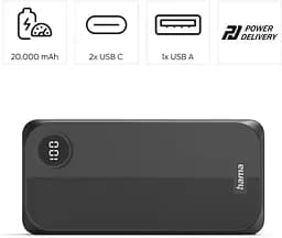 Hama Акумулятор портативний літій-іонний Power Bank Hama 20000 мА·рік, 2хUSB-C/USB-A, black - мініатюра 2