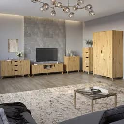 Комплект меблів для вітальні М-ЗОН Борн Дуб Артизан 5 предметів з ніжками кольору світлий горіх (MZN-031068)