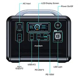 Зарядна станція Choetech BS005 1200Вт (960Вт/г) AC,LiFePo4 LiFePo4,MPPT, UPS, USB-C PD100 Вт - мініатюра 4