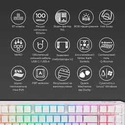 Клавіатура Ducky One 3 TKL Cherry MX Silent Red RGB White UA [DKON2187ST-SUAPXPWWWSC1] [126064] - мініатюра 5