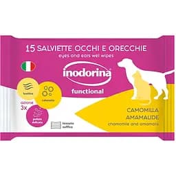 Серветки вологі Inodorina Functional Camomilla для гігієнічного догляду за вухами та очима собак і котів з ромашкою 15 шт. (230.0060.001)
