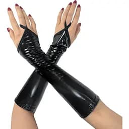 Вінілові миттинки Art of Sex - Lora короткі колір чорний S