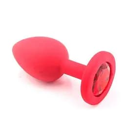 Анальна пробка класична конусна силіконова JewelPlug з кристалом 35x80 мм червона