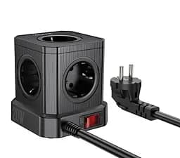 Мережевий зарядний пристрій подовжувач Hoco NS8 3 USB/Type-C 5 розеток 2 м - мініатюра 3