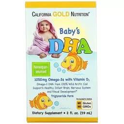 Детский DHA Омега-3 с витамином D3 California Gold Nutrition Baby's DHA Omega-3s with vitamin D3 2 жидких унции