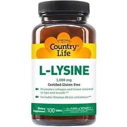 Амінокислота Country Life L-Lysine 1000 mg, 100 таблеток