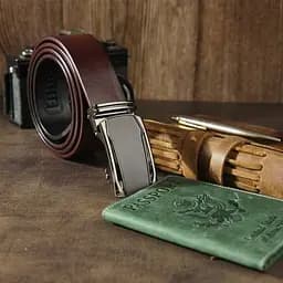 Ремінь чоловічий з матовою вставкою на пряжці 20278 Vintage коричневий 105-120 см - мініатюра 5