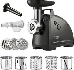 Tefal М'ясорубка HVB Plus, 2000Вт, 2.6кг/хв, 3 решітки, насадка для ковбас, кеббе, томатів, 5 терок, пластик/метал, чорний