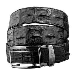 Ремінь-автомат CROCODILE LEATHER 18236 з натуральної шкіри крокодила (каймана) чорний 120 см