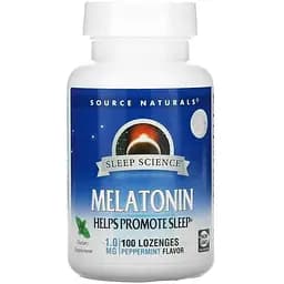 Натуральна добавка Source Naturals Melatonin 1mg Sleep Science М'ята 100 льодяників