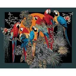 Набор для росписи по номерам Strateg Стая попугаев на черном фоне 40 х 50 см (AH1230-19)
