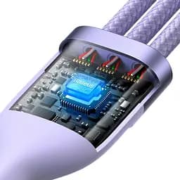 Кабель Baseus Flash Series Ⅱ 3-in-1 Cable USB to MicroUSB+Lightning+Type-C 66W 1.2m CASS040005 Purple - мініатюра 4