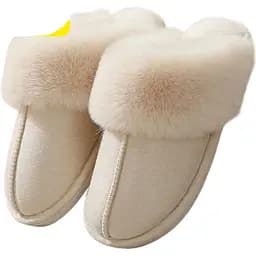 Жіночі домашні капці з хутром Slippers теплі м’які закриті тапочки для дому 42-43 білого кольору KT8003804