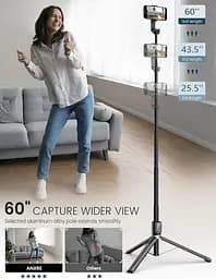 ANXRE 60-дюймовий штатив для телефону Selfie Stick з пультом дистанційного керування, портативний штатив для мобільного телефону - мініатюра 3