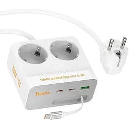 Подовжувач мережевий Hoco Descanso 2-socket PD with telescopic Type-C cable desktop charger AC28 1USB/2Type-C, 45W/3A
