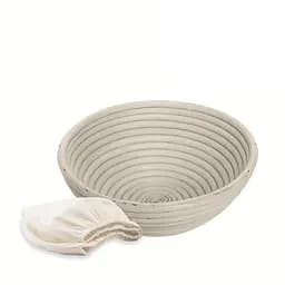 Кошик для вистоювання тіста хліба кругла з натурального ротанга з тканинним чохлом (діаметр 25 см), Kitchen Master Бежевий 87923