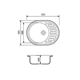 Кухонна мийка Adamant OVUM сіра 615x495x200 мм, з крилом 61,5 см - мініатюра 4