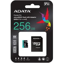 Карта пам'яті ADATA MicroSDXC Premier Pro 256Gb UHS-1 A2 V30S + SD адаптер (AUSDX256GUI3V30SA2-RA1) [162342] - мініатюра 4