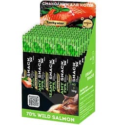 Пюре лагідне для котів з м`якоті дикого лосося Lucky Star в шоубоксі 400 г (40 стіків по 10 г)