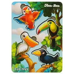 Деревянный пазл-вкладыш Птицы Ubumblebees (ПСФ062) PSF062 фон с подсказкой