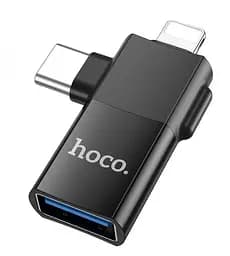 Переходник Адаптер 1 на 2 выхода - Hoco UA17 iP male/Type-C male to USB female
