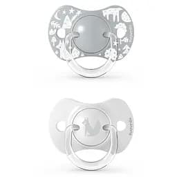 Пустышка силиконовая Suavinex Fox Истории лисицы, 0-6 мес., серый, 2 шт. (307323)