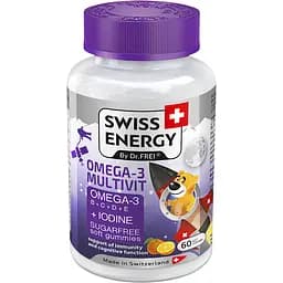 Мультивитамины Swiss Energy с Омега-3 и йодом, для детей 60 жевательных конфет