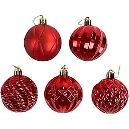 Набір новорічних прикрас 36 іграшок на ялинку різних текстур, червоного кольору (161576)