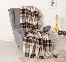 Плед вовняний Vladi Ельф 200х220 біло-бежево-коричневий 2 (1127)