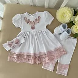 Костюм для хрещення "Світлинка" короткий рукав інтерлок зріст 62 см (1 – 3 місяці) Betis Білий з пудровим