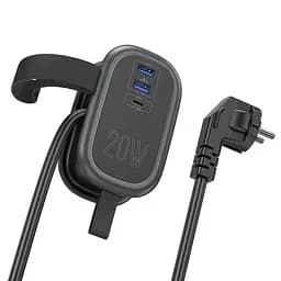Мережевий зарядний пристрій подовжувач Hoco NS7 2 USB/ Type-C PD 20W 1 розетка 1.1m чорний - мініатюра 5