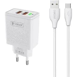 Зарядний пристрій Celebrat C-N5 12w 2USB + microUSB cable White