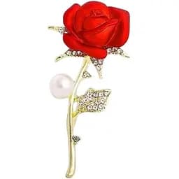 Брошь Роза красная с жемчужиной (84946982)