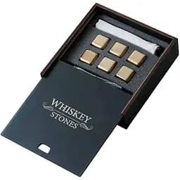 Золоті сталеві кубики для віскі Whiskey Stones у дерев'яній коробці - 6 кубиків для охолодження віскі