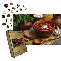 Дерев'яний фігурний пазл Ароматний Борщ, А4, Дерев'яна коробка 100 елементів