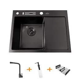 Комплект черной кухонной мойки и смесителя из нержавеющей стали NB-6045, Черный