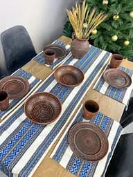 Лляна доріжка з українським орнаментом Рандеву 170х40 см 3 шт. Синій